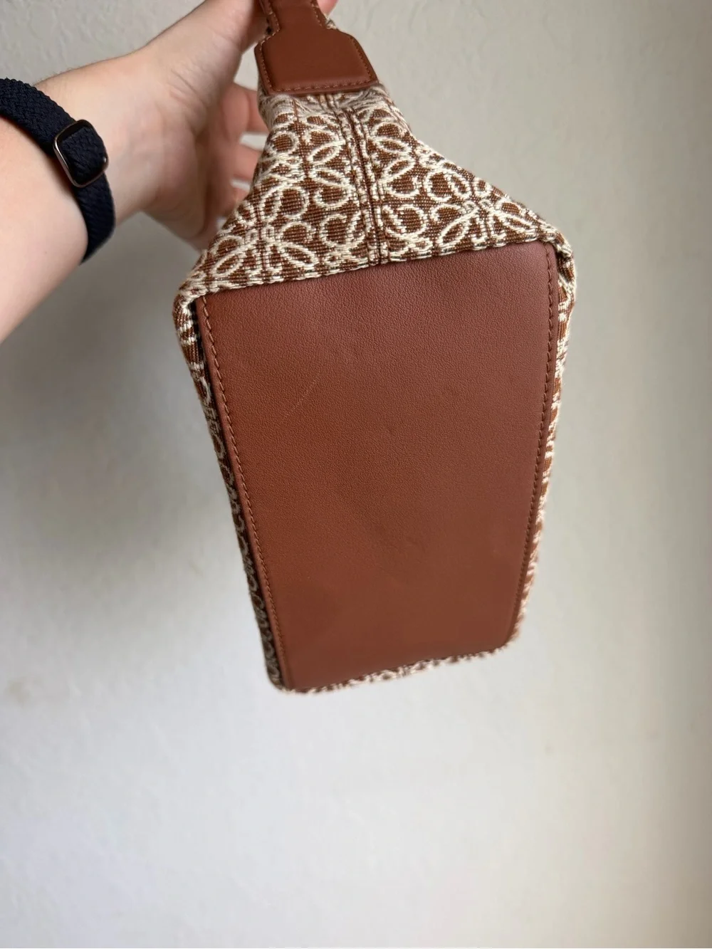 Loewe Small Anagram Cubi Bag Brown Jacquard and Leather